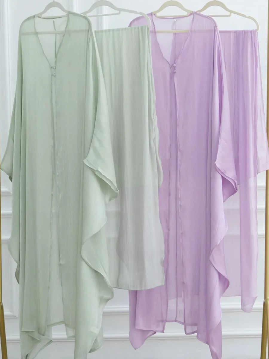 Women Eid Türkiye Dubai Solid Pleated Luxury Muslim Fashion Kimono Cardigan Long Dress Kaftan Robe Femme Islam Clothing Kebaya.