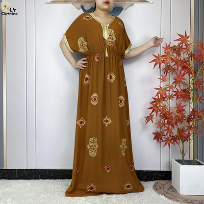 New Dubai Fashion Women Party Evening Dress 2024 Summer Short Sleeve Elasticity Embroidery Femme Robe African Islam Loose Abaya