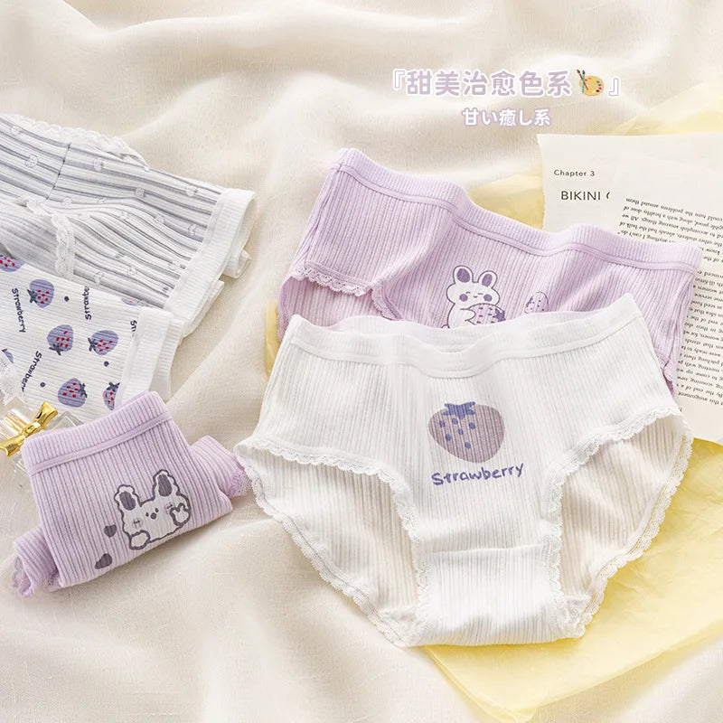 New 5Pcs/set Cotton Panties Strawberry Bear Cartoon Girls Briefs Sexy Women Underwear Lingeries Female Underpants.