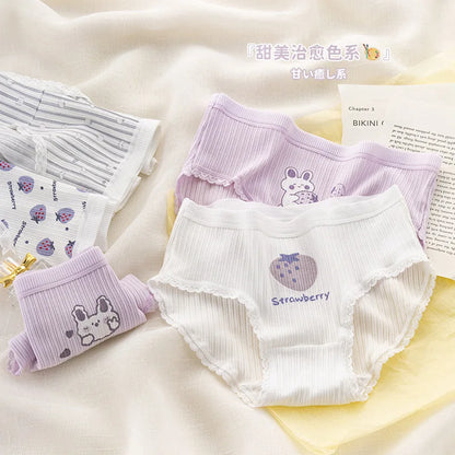 New 5Pcs/set Cotton Panties Strawberry Bear Cartoon Girls Briefs Sexy Women Underwear Lingeries Female Underpants.