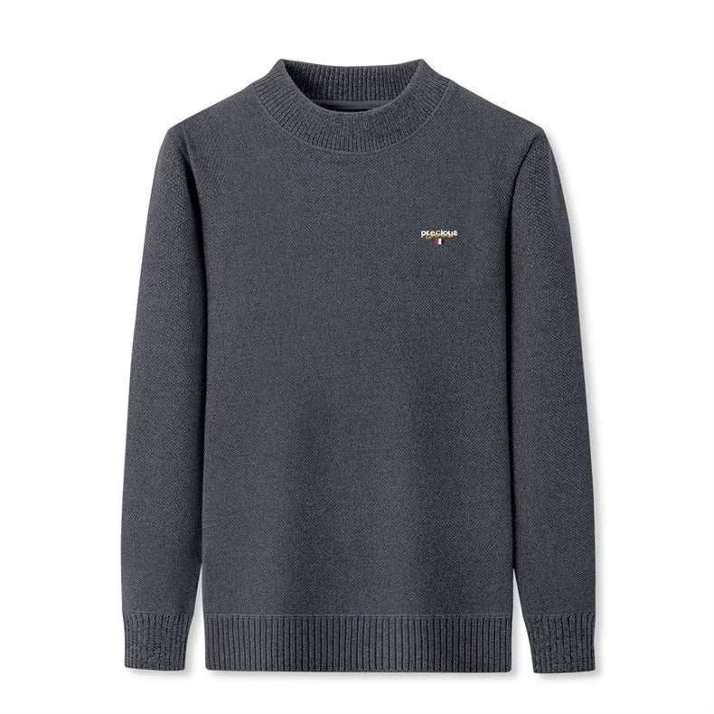 Luxury high-end round neck sweater men's winter trend brand embroidered Korean version casual plush warm thick knitted pullover.