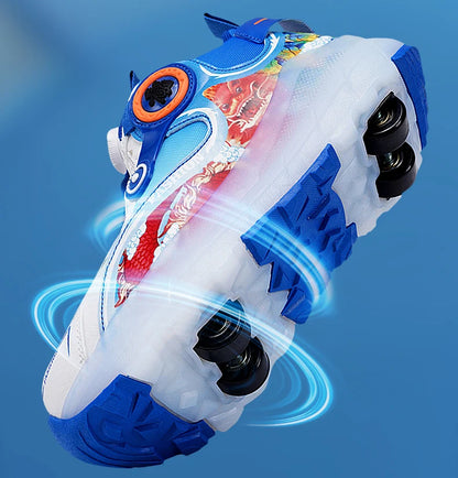 Children Four Wheels Luminous Glowing Sneakers Black Pink Led Light Roller Skate Shoes Kids Led Shoes Boys Girls USB Charging.