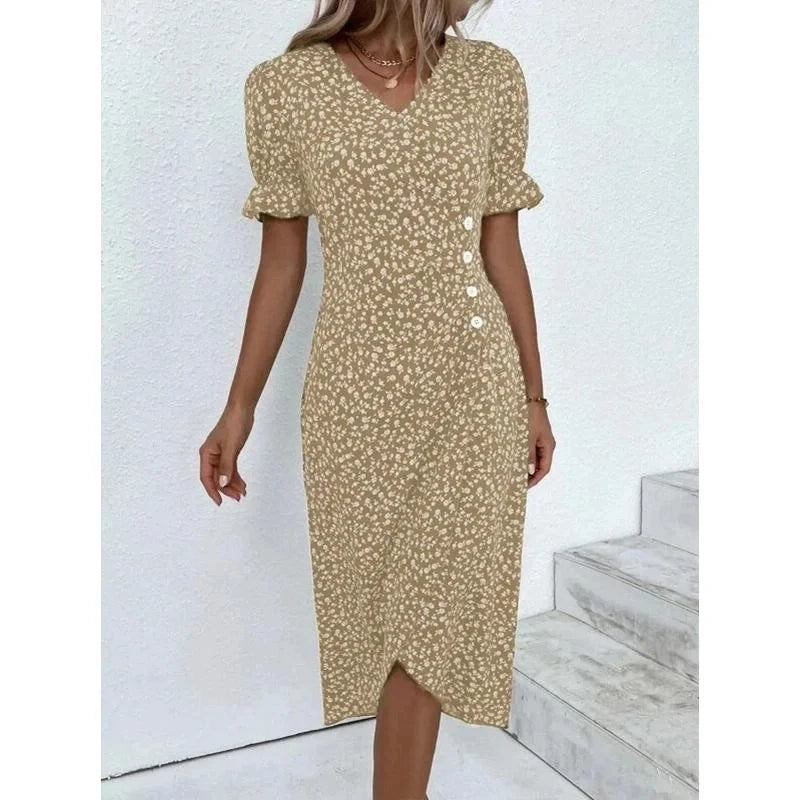 Frühling Floral Bodycon Midi Kleid Für Frauen V-ausschnitt Langarm Rüschen Slim Fit Kleider Weibliche Sexy Vestido Robe.