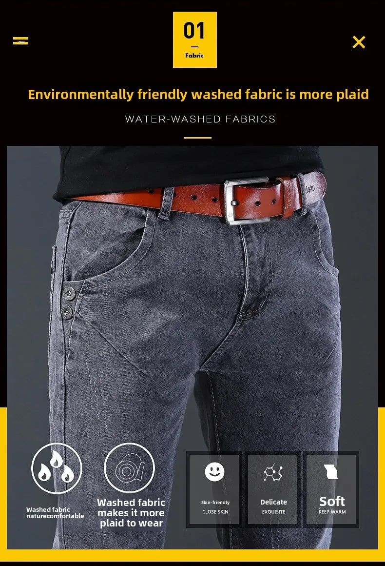 Frühling Herbst Xintang Denim Jeans Herren Slim Fit Casual Trendy Modische Alltagskleidung Blau Gerade Bein Hosen Elastische Taille