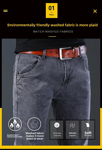 Frühling Herbst Xintang Denim Jeans Herren Slim Fit Casual Trendy Modische Alltagskleidung Blau Gerade Bein Hosen Elastische Taille