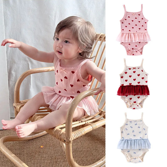 0-24M Baumwolle Baby Mädchen Strampler Herz Druck Nette Prinzessin Body Sommer Neugeborenen Kind Baby Kleidung Kurzarm outfit