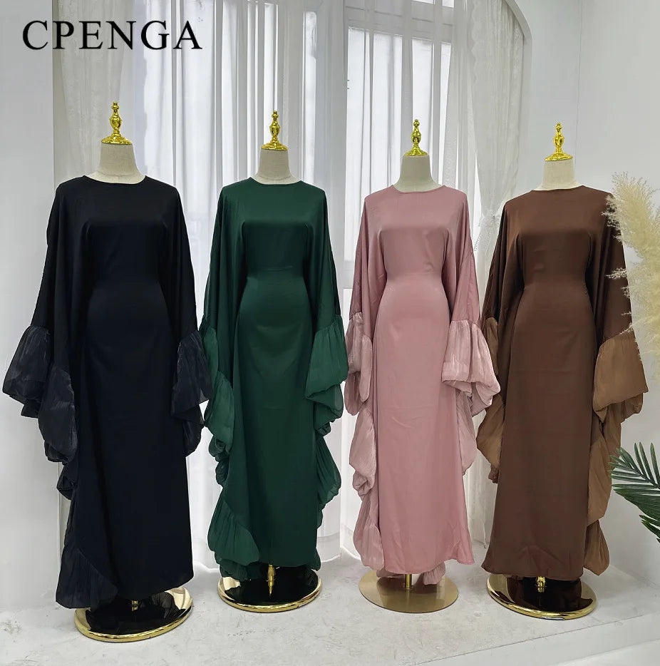 2025 Eid Arabic Muslim Women Modest Dress Luxury Dubai Abaya Islamic Party Lace-detailed Sleeves Robe Festival Turkey Outfit.