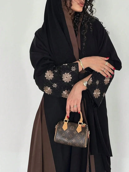 Middle Eastern Printed Floral Abaya Muslim Women Full Sleeve Loose Open Front Abayas Elegant Kaftan Jilbabs Islamic Maxi Dresses.