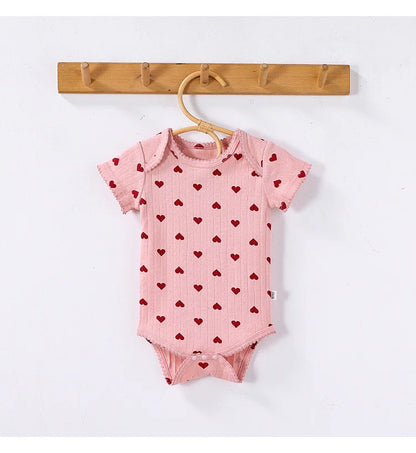 0-24M Baumwolle Baby Mädchen Strampler Herz Druck Nette Prinzessin Body Sommer Neugeborenen Kind Baby Kleidung Kurzarm outfit