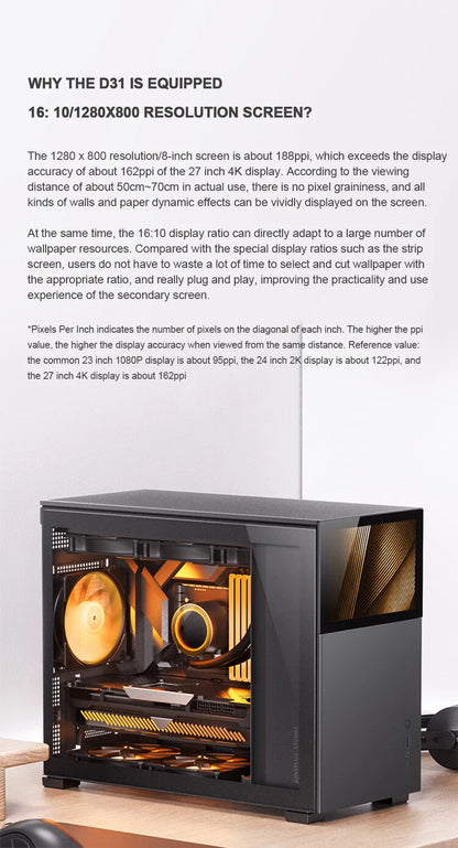 Jonsbo Pinecone D31 Case MATX ITX DTX Small Translucency Sub Screen of Video Games Support ATX Power 360 Cold Exhaust Chassis.