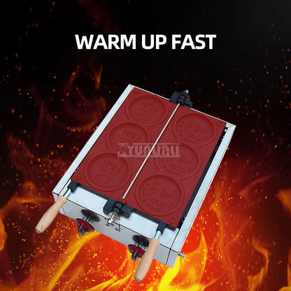 Commercial Non-Stick Pan Waffle Maker Set of 4 Gas Gold Coin Waffle Mold Baking Snack Maker Machine for Kitchen.