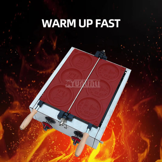 Commercial Non-Stick Pan Waffle Maker Set of 4 Gas Gold Coin Waffle Mold Baking Snack Maker Machine for Kitchen.