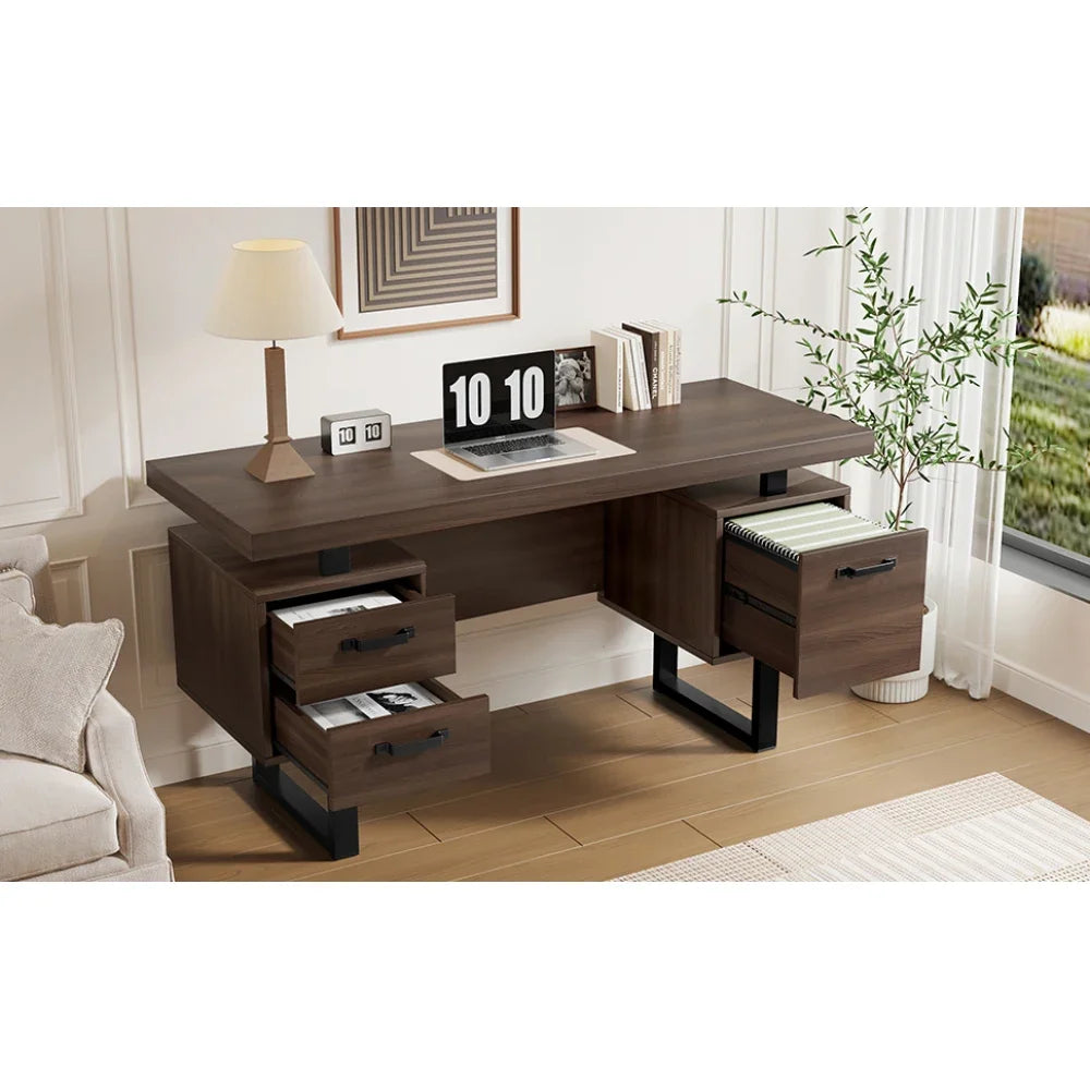 Moderner Schreibtisch im minimalistischen Stil, MDF-Desktop mit hochwertigem Stahlrohr, super langlebig, Aufbewahrungsdesign, geräuschlose Schublade