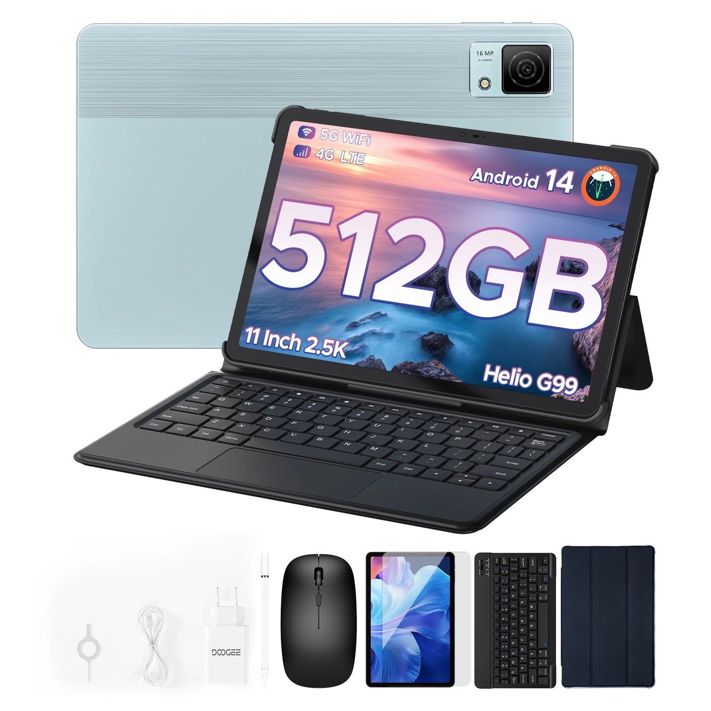 DOOGEE T40 Android Tablet 14 11 ''IPS 2.5K 8GB RAM 512GB ROM Helio G99 8580mAh 18W Charge Face Unlock 7.6mm ultra-thin Tablet.