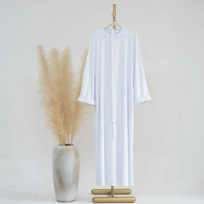 Saudi Arab Turkish Autumn Winter Knitted Dress For Women Jalabiyat Solid Comfortable Belted Casual Muslim Ramadan Robe