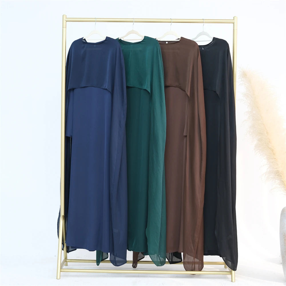 Ramadan Satin 2 Piece Abaya Modest Muslim Sets Kebaya African Dresses For Women Robe Femme Musulmane Caftan Marocain Vestidos.