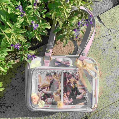 Y2K Cute Bow Ita Bag Girl Transparent Messenger Bag Women Fashion Shoulder Crossbody Bag Ladys DIY Badge Tote Bag Lolita Handbag.