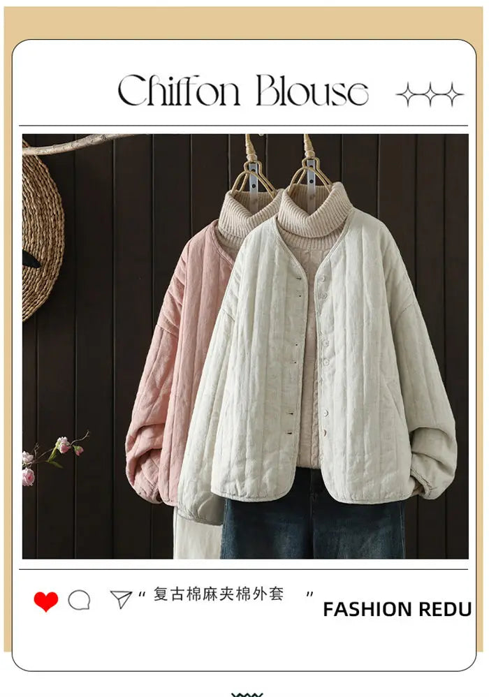 2023 Retro Kunst Winter kurze Jacke Frauen einfarbig personal isierte vielseitige lose lässige Baumwoll mantel geste ppte Tops z4260.