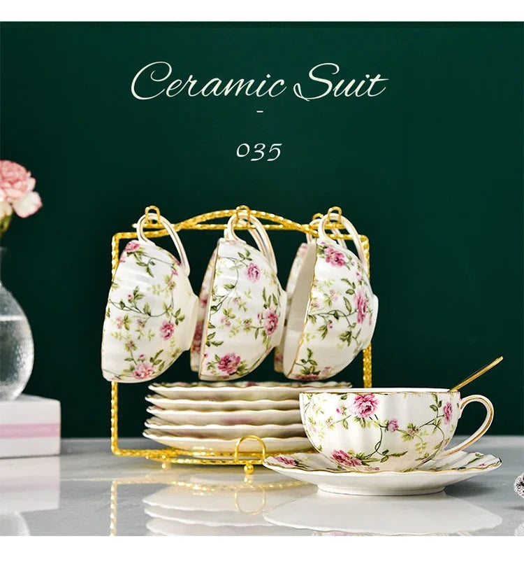 Tea Set Ceramic Coffee Cup Suit British Style High-Grade Bone China Golden edge Tea Cup And Saucer With A Spoon