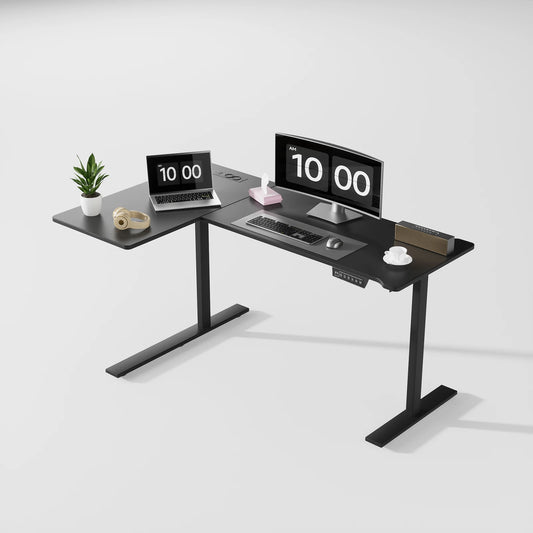 Elektrisch höhenverstellbarer L-förmiger Schreibtisch Ergonomischer Computertisch mit USB und Steckdose für Büro und Zuhause