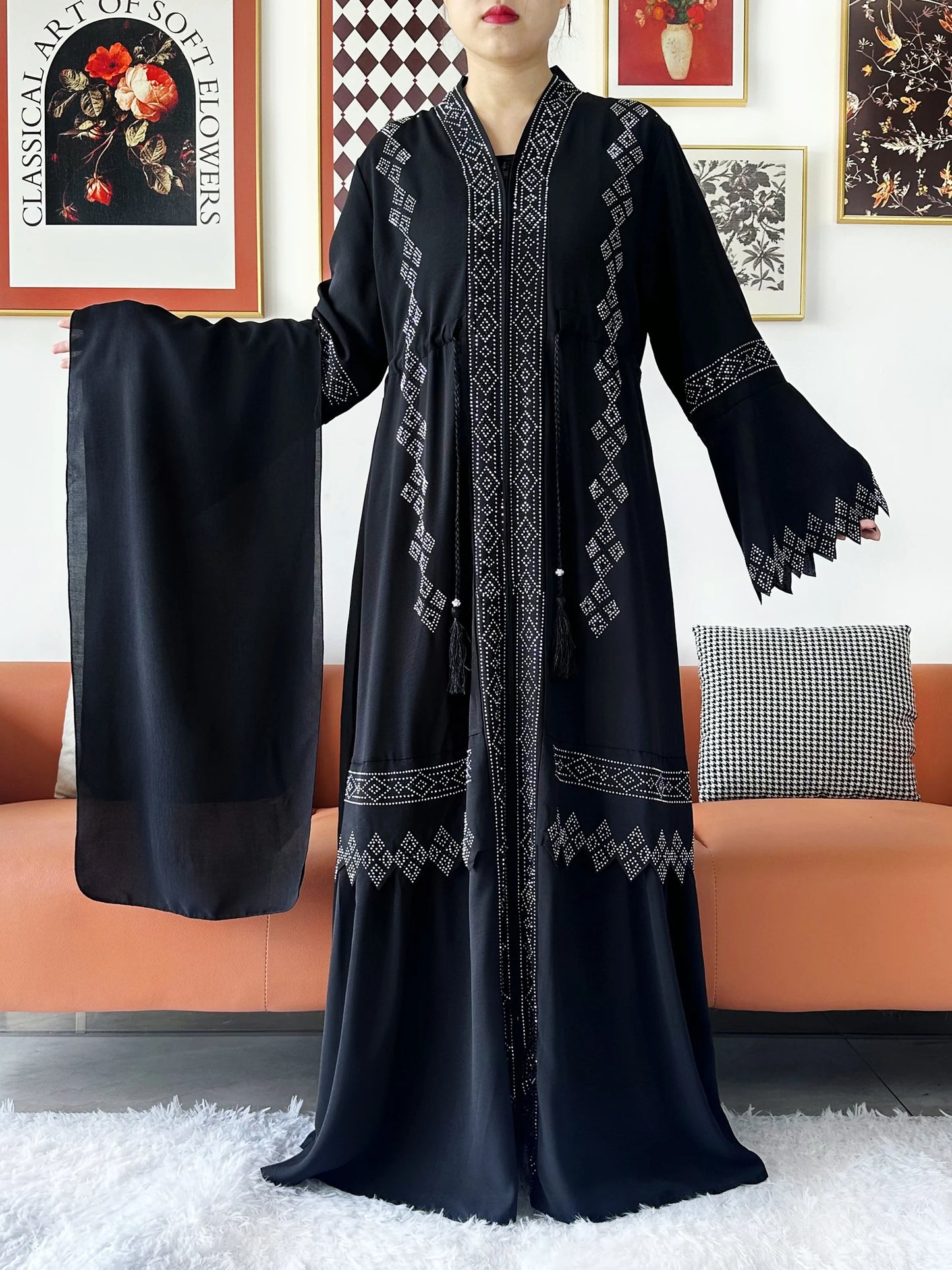 New Women Elegant Dress Chiffon Open Abaya with Zipper Muslim Women Dress Islamic Clothing Cardigan Abaya Women Muslim Dress