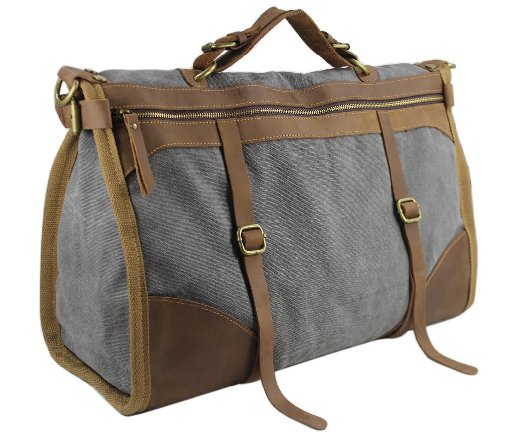 Vintage Retro militär Leinwand + Leder männer reisetaschen gepäck taschen männer wochenende Tasche Übernachtung duffle taschen tote Freizeit M314 #