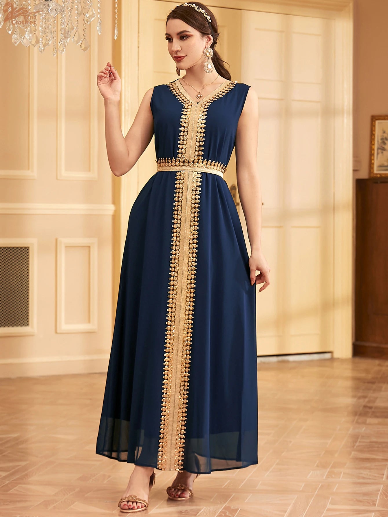 Ramadan Sequins Dubai Abayas Arab Tunics Batwing Sleeve Dresses For Women Gala Two pieces Moroccan Elegant Kebaya.