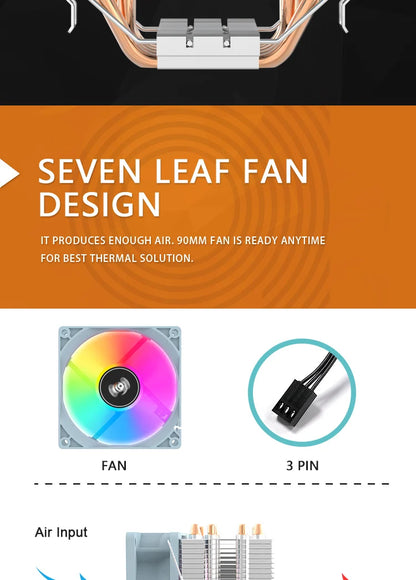 Aigo CPU Cooler 2 4 6 Heat Pipes PC Radiator Cooling 3PIN PWM Silent Rgb Fan For Intel  1700 1150 1155 1156 1366 AM2/AM3/AM4 AMD.