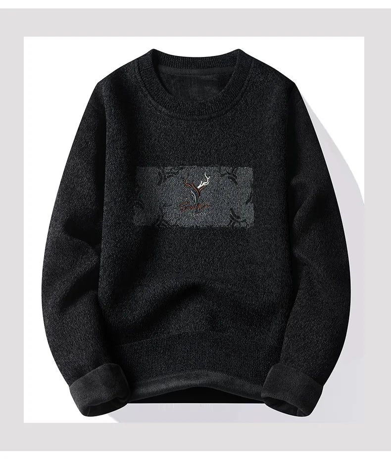 New Mens Fleece Sweater Thickened Pullover Fleece Lined Autumn Winter Crew Neck Jumpers Fashion Knitwear.