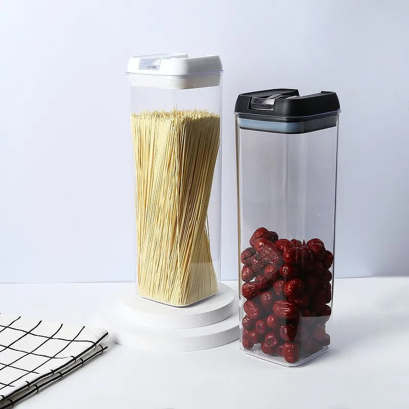 Kitchen Plastic Container Organizer Moisture-Proof Sealed Tank Square Transparent Grain Storage Jar Dried Fruit Snack Box Cans