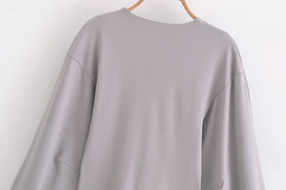 HH Women's 2-Piece Set Fashion Slimming Double-Sided Fabric Round Neck Long-Sleeve Top+Elegant Stretch Casual Wide Leg Pants.