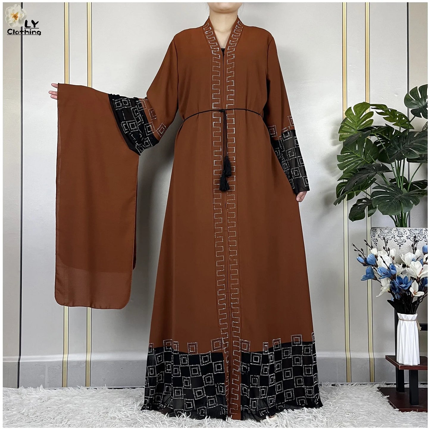 2024 For Women Elegant Dresses Dubai Party Outfits Long Sleeved Chiffon Dashiki Muslim Women Robe Open African Abaya Clothing.