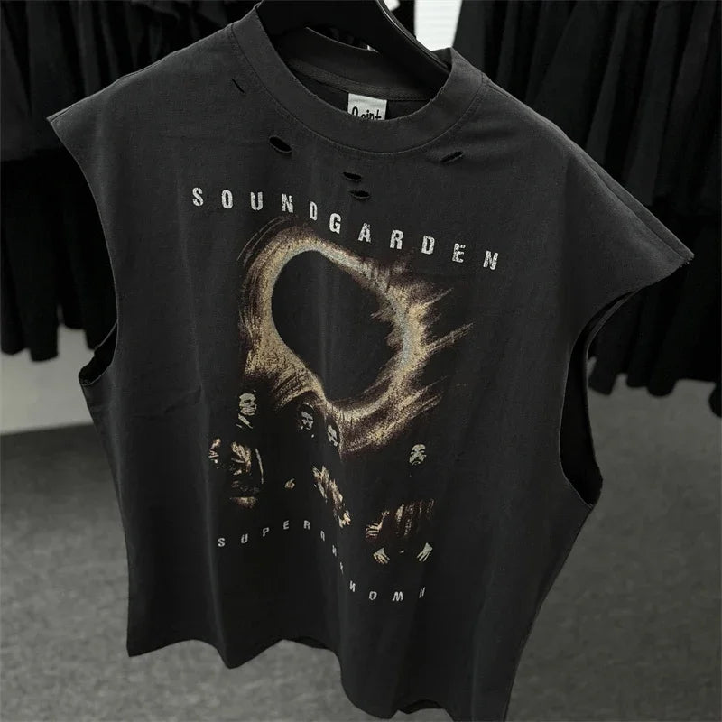 SAINT Vintage NIN Nine-inch Nail T-Shirts Best Quality Vintage Washed T Shirt Tee Tops