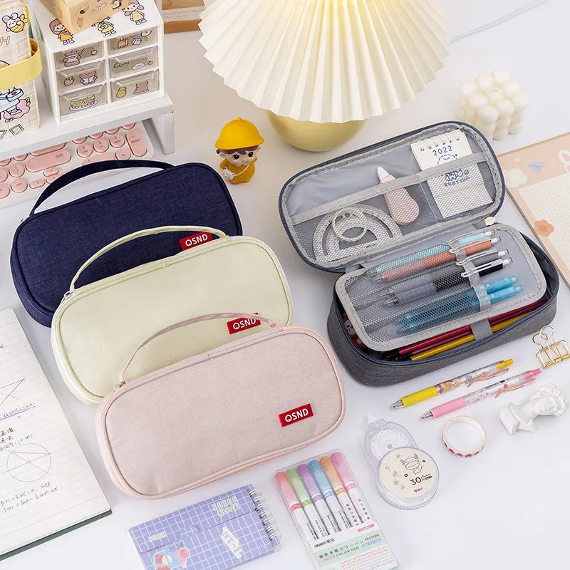 Stift-Aufbewahrungstasche, Federmäppchen, 2-lagig, große Kapazität, Kosmetik, hochwertiges Lernzubehör, einfache Schreibwarenboxen für Studenten