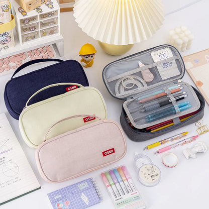 Stift-Aufbewahrungstasche, Federmäppchen, 2-lagig, große Kapazität, Kosmetik, hochwertiges Lernzubehör, einfache Schreibwarenboxen für Studenten