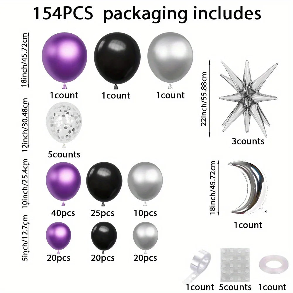 154 Stück Metall Lila Ballon Bogen Kit Silber Mond Ballon Geburtstag Party Jahrestag Verlobung Abschlussfeier Dekoration.