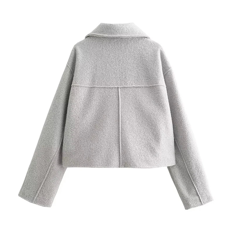 2025 frauen Elegante Feste Mantel Zipper Langarm Tasche Bomber Jacke Weibliche Casual Weiche Woolen Lose Streetwear Mäntel.