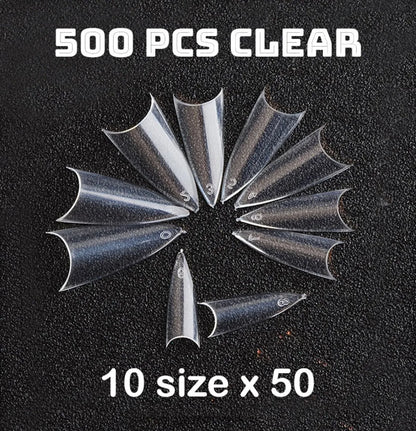 600Pcs Extra Long Hawk Curved Nail Tips Half Cover Eagle Claw Curve False Nails Extension 10 Sizes Bag Packaging for Art Salon *