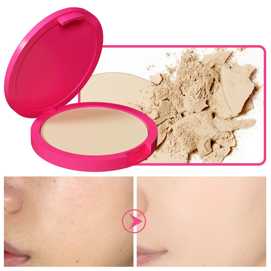 Natural Matte Pressed Powder Oil Control Brighten Whitening Face Base Foundation Compact Concealer Makeup Cosmetics.