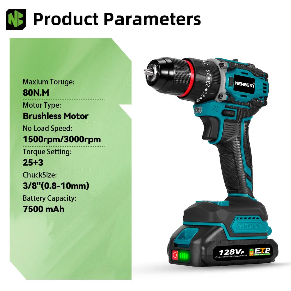 NEWBENY 80N.M 25 + 3 Drehmoment Bürstenlosen Bohrmaschine 3IN1 Akkuschrauber Holzbearbeitung Power Tool Für Makita 18V Batterie pin