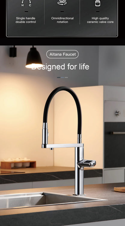 Luxury brass gun gray sensing kitchen faucet LED display touch switch hot&cold water pull-out purified water 2 function sink Tap