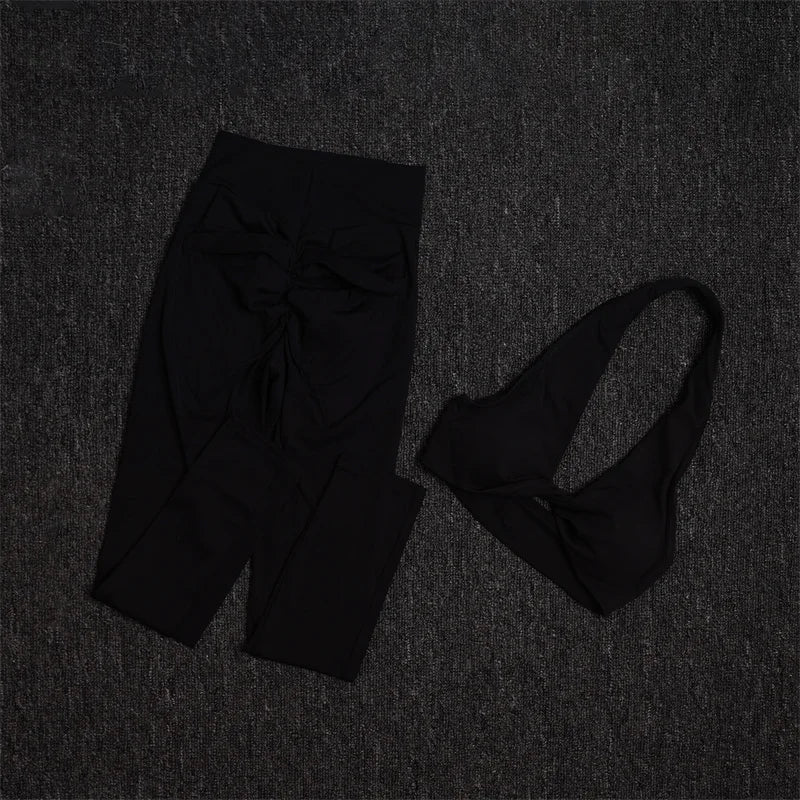 TRY TO BN Yoga Sports Sets Women's Tracksuit Sexy Back Pocket Hanging Neck Bras Fitness Leggings Sportswear Workout Gym Clothing.