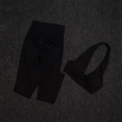 TRY TO BN Yoga Sports Sets Women's Tracksuit Sexy Back Pocket Hanging Neck Bras Fitness Leggings Sportswear Workout Gym Clothing.