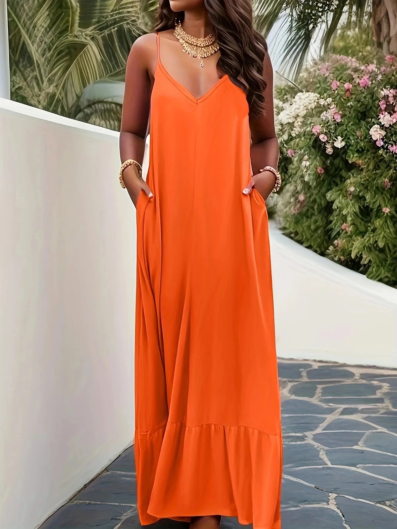 2024 Frühling Sommer Neue frauen Shein Amazon Außenhandel Elegante Einfarbig Tank Kleid Europäischen und Amerikanischen Grenzüberschreitenden Stil.