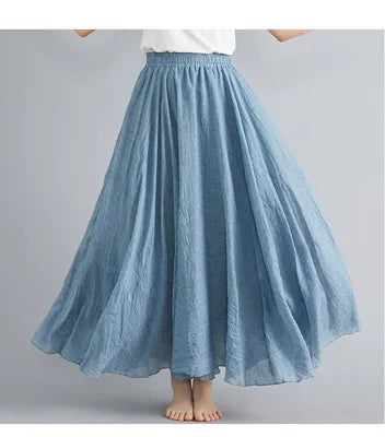 new 2020 Women Linen Cotton Long Skirts Elastic Waist Pleated Maxi Skirts Beach Boho Vintage Summer Skirts Faldas Saia.
