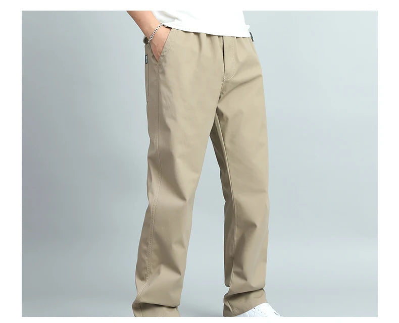 Big Size Mens Casual Pants Relaxed Fit Cotton Trousers Elastic Waist Drawstring Sweatpants Mens Jogger Pants Summer Spring.