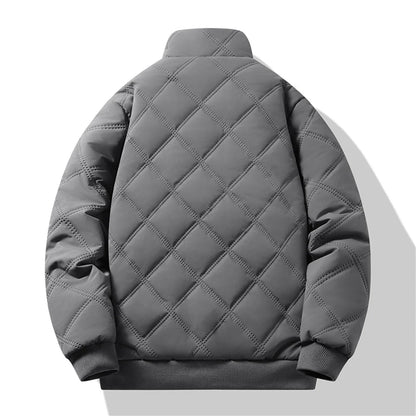 New Windproof Thermal Diamond-Quilted Cotton Jacket Winter Men's Fleece-Lined Thickened Cuff Design Stand-Up Collar Jacket.