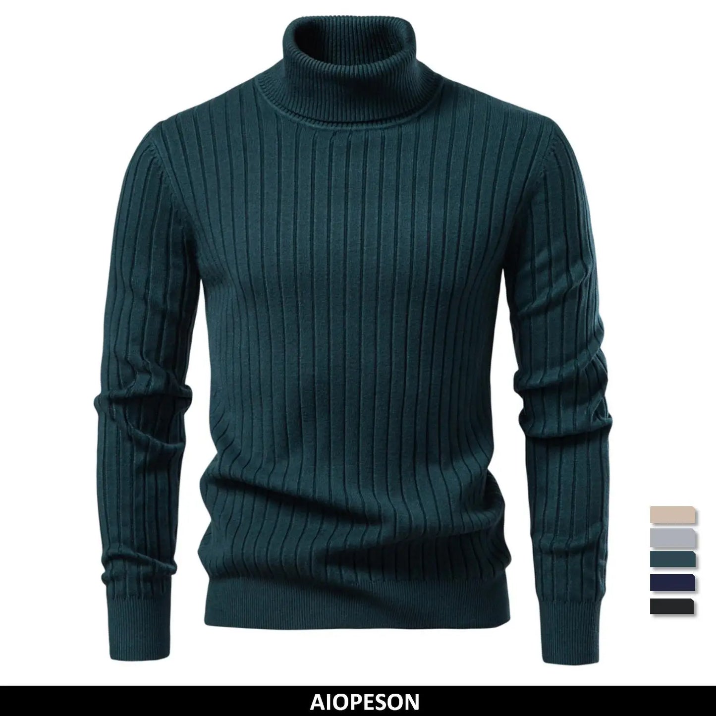 AIOPESON Men's Turtleneck Sweater Solid Color with Striped Pullover Warm Knitwear Winter Basic Casual High Quality Sweater Male.