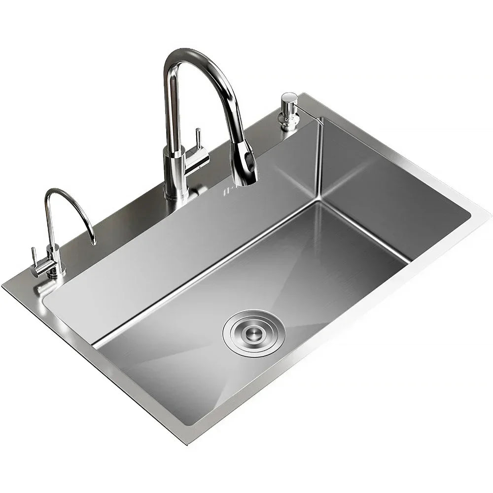 304 Stainless Steel Kitchen Sink Farmhouse Above Counter Undermounter Single Wash Basin with Gourmet Faucet Drain Accessories