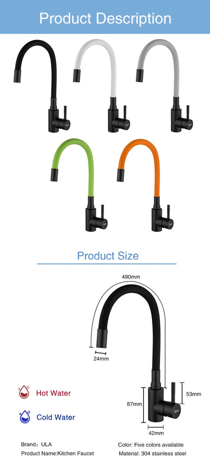 ULA Gold Kitchen Faucet Stainless Steel Flexible Spout Kitchen Sink Faucet Hot Cold Water Sink Mixer Tap 360 Degree Rotate Crane